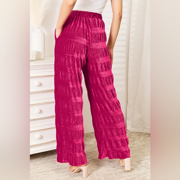 NEW Double Take PLUS + REG Size High Waisted Tiered Velvet Wide Leg Pants - Picture 5 of 6
